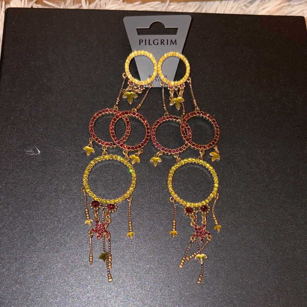 Pilgrim Gold and Red Dangle Earrings